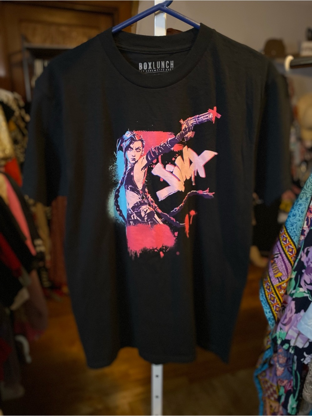 BoxLunch Jinx Black Short-Sleeve Graphic Tee with Neon Character Art